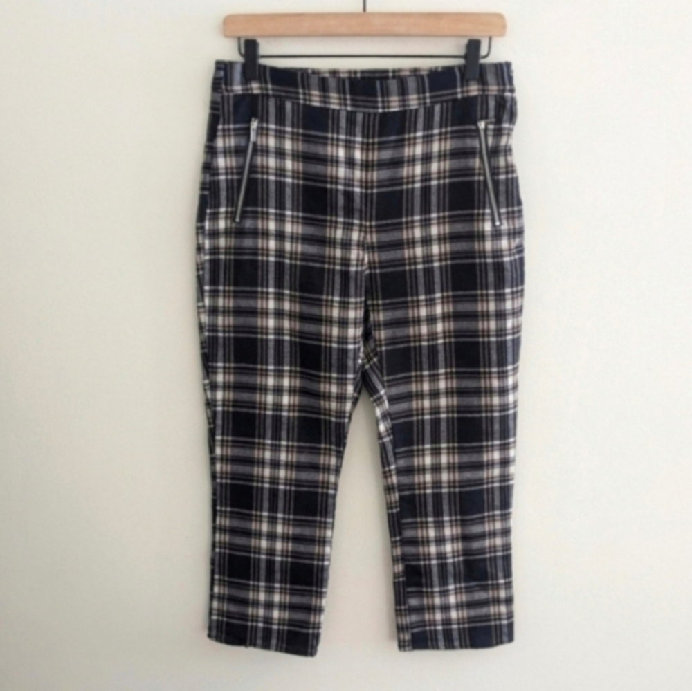 Zara High Waisted Plaid Crop Pants size M